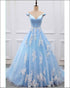 Elegant Light Sky Blue Prom Dresses with White Lace Ruffles Long Party Gowns Real Image